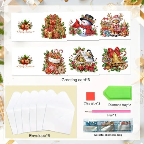 6Pcs Christmas Greeting Card DIY Diamond Art Painting Blessing Folding Card Kit for Adults Beginners with White Envelopes and Tools for Holiday Xmas Arts Crafts Gift-Christmas03 - Image 5