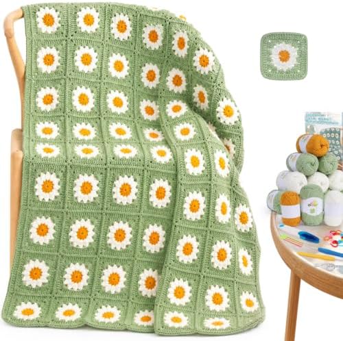 Coopay Crochet Kit for Beginners Adults, Large Granny Square Blanket Kit by Coopay