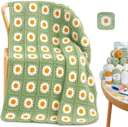 Coopay Crochet Kit for Beginners Adults, Large Granny Square Blanket Kit by Coopay