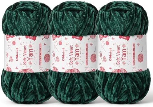 3x100g Fluffy Velvet Chenille Yarn for Crocheting and Knitting, 3x87.4yd Baby Yarn for Crocheting Soft, Crochet Chunky Yarns Amigurumi Yarns (Army Green) by OMoiut