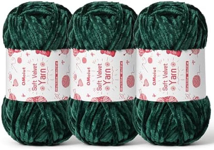 3x100g Fluffy Velvet Chenille Yarn for Crocheting and Knitting, 3x87.4yd Baby Yarn for Crocheting Soft, Crochet Chunky Yarns Amigurumi Yarns (Army Green) by OMoiut