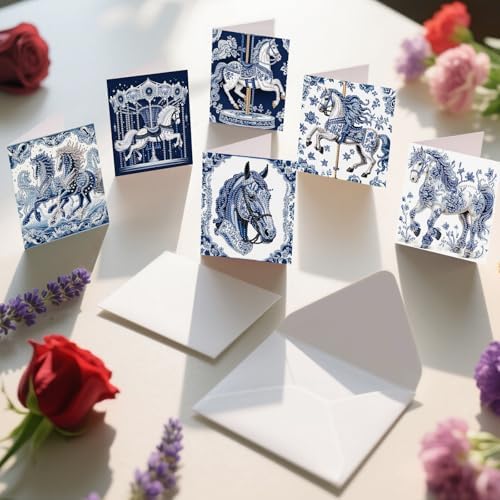6pcs Diamond Painting Greeting Card with envelopes, DIY Blue and white carousel Diamond Art Greeting Card for Blessing and Wish Special Shaped Arts Crafts for Christmas Birthday Thanksgiving Day - Image 4