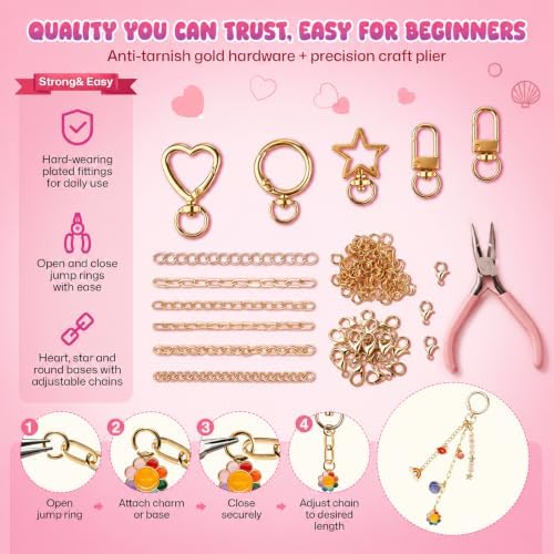 Fcoget 679 Pcs Keychain Making Kit, DIY Craft Bag Charms Supplie kit - Image 3