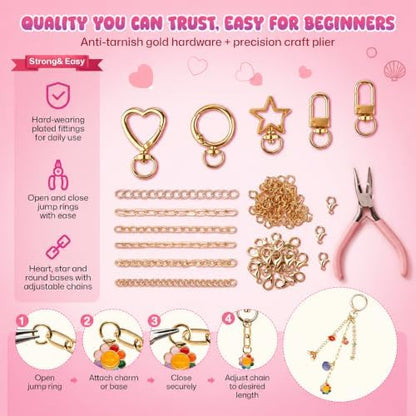 Fcoget 679 Pcs Keychain Making Kit, DIY Craft Bag Charms Supplie kit - Image 3