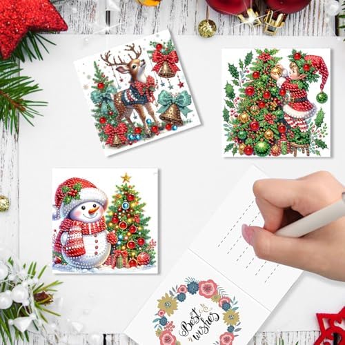 jinglinhh 6pcs Diamond Art Painting Christmas Tree Elf Snowman Elk Santa Greeting Cards with Envelopes, DIY Card Making Kits for Adults, Diamond Art Postcards Holiday Cards Craft Gifts - Image 6
