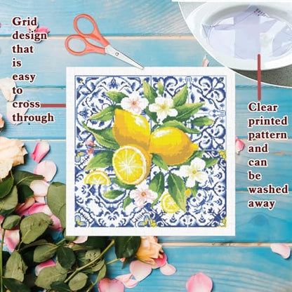 FREEBLOSS 11CT Lemon Stamped Cross Stitch Kits Embroidery Kits with Instruction Cross Stitch Wall Hanging Kit for Needlepoint Adults Wall Art Decoration 18x18in/45x45cm - Image 3