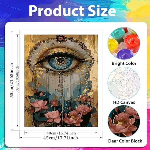 xcemhil Paint by Numbers Kit for Adults Eye, Paint by Number Eye and Lotus, Paint by Numbers Kits for Adults Beginner for Gift and Home Wall Decor 16x20 Inch - Image 3