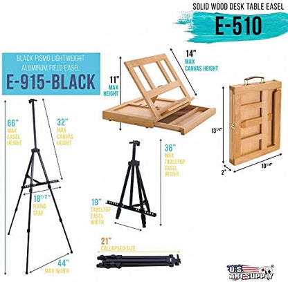 U.S. Art Supply 133-Piece Artist Painting Kit - Aluminum & Wood Easel - Image 3