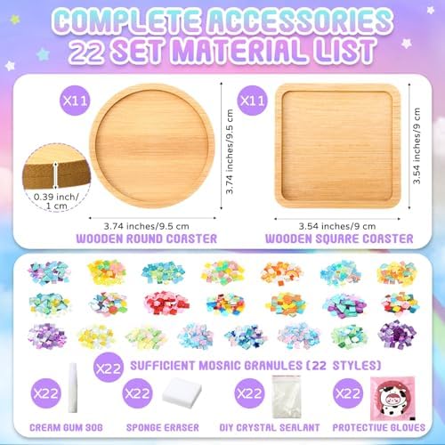 Reallnaive 22 Sets Mosaic Coaster Kit with Glass Tiles,Classic Style - Image 2