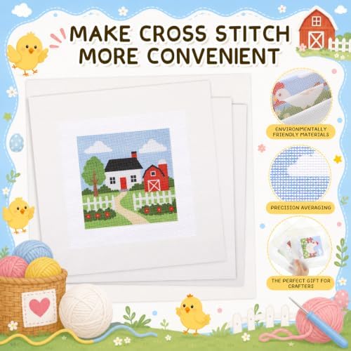 3 Pcs 18 Mesh Farmhouse Needlepoint Canvas with Tape, 8" x 8" - Image 3