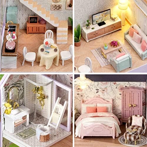 Spilay Dollhouse DIY Miniature Wooden Furniture Kit,Mini Handmade Doll House with LED,1:24 Scale Creative Woodcrafts for Adult Friend Lover Birthday Gift D32 - Image 5
