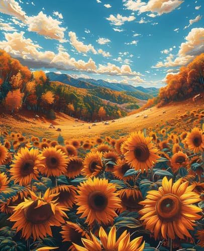 Paint by Numbers Kit for Adults Beginner, Landscape Paint by Numbers Sunflower, DIY Easy Acrylic Watercolor Oil Painting Kit with Brushes, Arts and Crafts for Adult for Home Decor 12x16 in B-68 by Unknown
