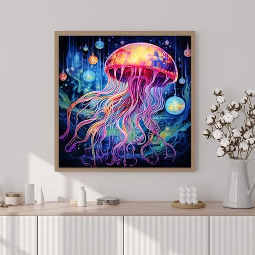 Artunion Framed Paint by Numbers Kit for Adults Beginners & Kids Ages 8-12,Colorful Jellyfish Paint by Number with Frame, Ocean Animals Paint by Numbers Kit on Canvas 10 * 10 Inch Without Easel - Image 2