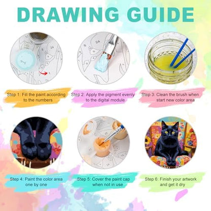 Paint by Numbers Kit for Adults, Black Cat Number Painting, 16 x 16 Inch - Image 5