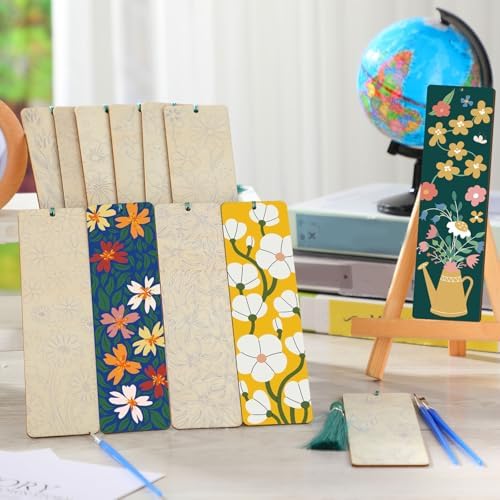 Kosiz 12 Pcs Butterfly Flowers Paint by Number Kit for Adult Wood Bookmark - Image 6