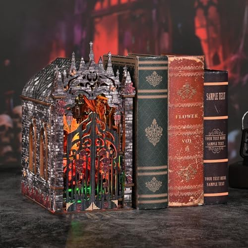 DIY Book Nook kit(Dark Castle) Wooden bookend and 3D Puzzle with LED Light, Craft kit for Adults, Nook Book kit - Image 3