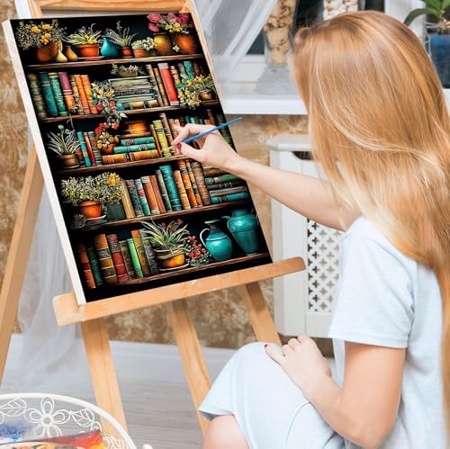Bowetile Framed Paint by Numbers Bookshelf for Adults Beginners, Adults' Paint-by-Number Kits, Easy Adult Paint by Number Kits on Canvas, Acrylic Bookshelf Number Painting for Home Decor, 8x12in - Image 2