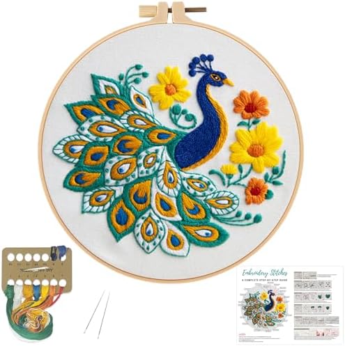 Louise Maelys Embroidery Kit for Beginners Peacock Floral DIY for Adults by LouiseMaelys