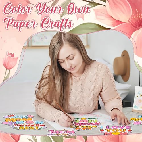 Moinchore 48 Pcs Mother's Day Crafts Color Your Own Papers Happy Mother's Day Coloring Crafts for Mom Holiday Activities Party Gift Favors - Image 6