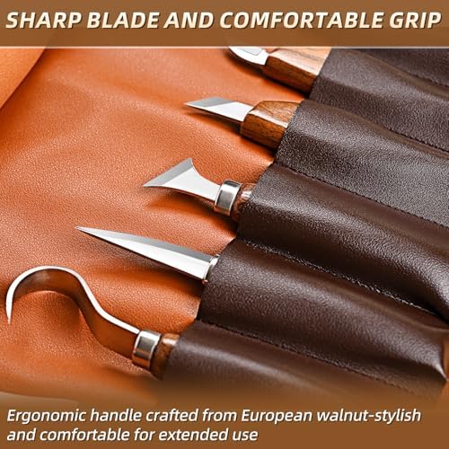 IMYMEE Deluxe Wood Carving Kit - 21Pcs Wood Carving Tools with Leather Storage Bag,Wood Carving Tools Set with 8Pcs Whittling Knives, 8Pcs Detail Carving Knives,Wood Whittling Kit for Beginners - Image 3