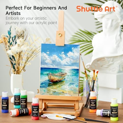 Shuttle Art Acrylic Paint, 42 Colors Acrylic Paint Set with 12 Brushes, 2oz/60ml Bottles, Rich Pigmented, Water Proof, Premium Paints for Artists, Beginners and Kids on Canvas Rocks Wood Ceramic - Image 6