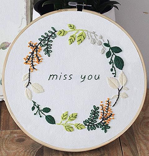 Embroidery Kit, Squirrel Miss You Quote Leaves Wreath Awesocrafts Full Range of Embroidery Starter Kits for Beginners Adults DIY Handmade Easy Patterns (Miss) by Awesocrafts