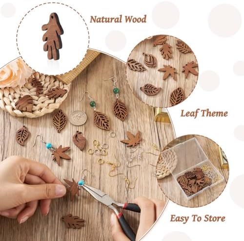 EEE ELECRELIVE 24Pcs Wooden Leaf Charms Natural Wooden Leaves Pendants Wood Earring Blanks Kit for Boho DIY Jewelry Making - Image 3