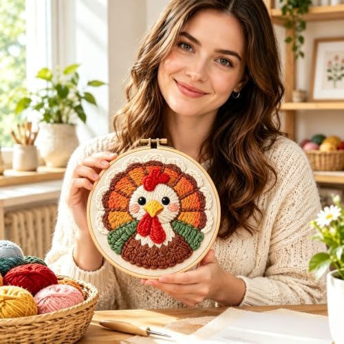 DIY Punch Needle Kits Thanksgiving Day Turkey 20x20cm-1 - Image 7