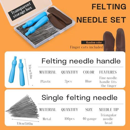 QMNNMA 100Pcs Needle Felting Needles, Needle Felting Tools, Wool Felting Needles with 2 Single Needle Handle Storage Box Fingercots, Needle Felting Supplies for Wool Felting Projects(S) - Image 2