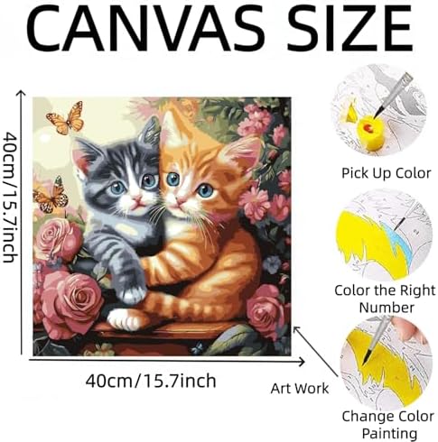 Paint by Numbers Kit for Adults, Cats and Flowers Canvas Paint by Number - Image 2
