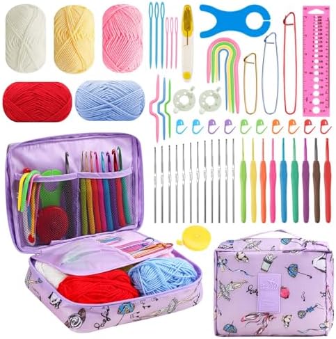 HATINXIA 58pcs Crochet Kit Beginners, Crochet Hook Set with Yarn, Portable Crocheting Kit for Starter, Ergonomic Crochet Needles Tools DIY Knitting Accessories for Experienced Crochet Lovers, Swan by HATINXIA