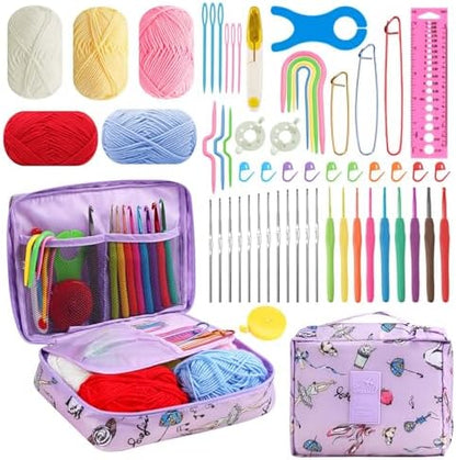 HATINXIA 58pcs Crochet Kit Beginners, Crochet Hook Set with Yarn, Portable Crocheting Kit for Starter, Ergonomic Crochet Needles Tools DIY Knitting Accessories for Experienced Crochet Lovers, Swan by HATINXIA
