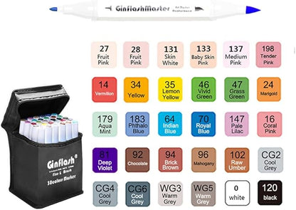 Ginflash Brush & Fine Art Markers Pen Sketch Alcohol Based Markers Dual Tipped Manga Drawing Coloring Marker Art Supplies (30)