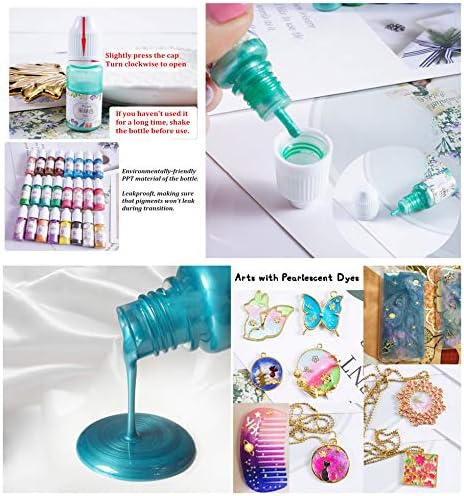 UV Epoxy Resin Kit 15 Pearlescent Pigment + 2 Molds (24 Shapes) for Pendants Earrings Jewelry + 1 Mold for Storage Box + 17 Open Back Bezels for Resin Crafts DIY, 5 Crystal Clear Transparent Resin - Image 6