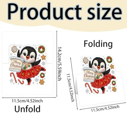 jinglinhh 6pcs Diamond Art Painting Christmas Penguin Candy Cane Greeting Cards with Envelopes, DIY Card Making Kits for Adults, Diamond Art Postcards Christmas Cards Craft Gifts - Image 2