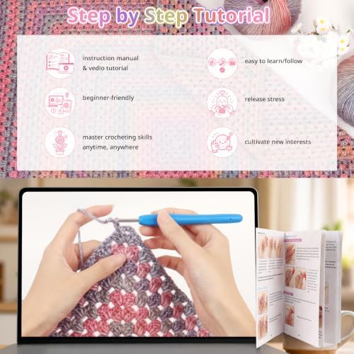 Coopay Gradient Crochet Kit for Beginners Adults, Granny Square Blanket Kit - Image 2