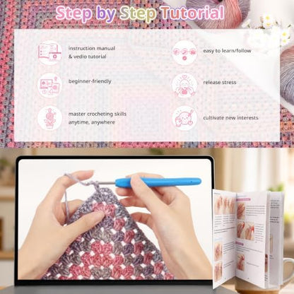 Coopay Gradient Crochet Kit for Beginners Adults, Granny Square Blanket Kit - Image 2