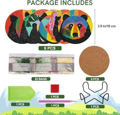 EWJRNSF 6 PCS Bruin Diamond Art Coasters DIY Kit with Holder for Adults - Image 2