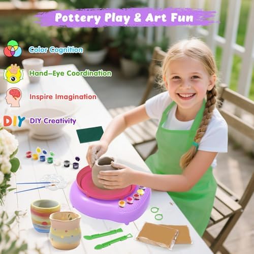 Pottery Wheel for Kids with Air Dry Clay Kit, 12 Paints & Tools, Ages 6-12 - Image 5