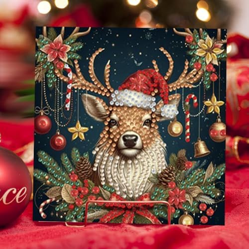 Diamond Art Christmas Cards Kit, 6PCS DIY Diamond Painting Christmas Cards with Envelopes, 5D Diamond Dot Greeting Cards for Adults, Xmas Card for Holiday Crafting Gifts (Christmas Elk) - Image 3