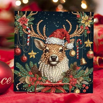 Diamond Art Christmas Cards Kit, 6PCS DIY Diamond Painting Christmas Cards with Envelopes, 5D Diamond Dot Greeting Cards for Adults, Xmas Card for Holiday Crafting Gifts (Christmas Elk) - Image 3