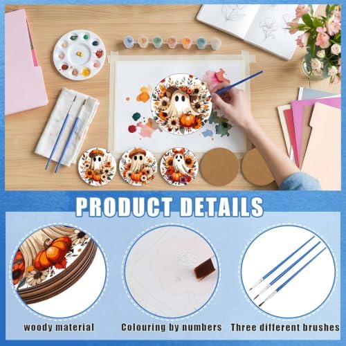 8 Pack Halloween Paint by Numbers Kits Coasters with Holder Cork Pads - Image 5