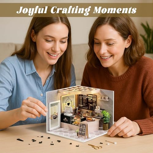 Flever DIY Miniature House Kit, Tiny Home Kit with LED Light, Mini House Build Craft Kits for Adults and Teens, Home Decor Creative Gift for Family/Friends (Leisurely Coffee Shop) - Image 3