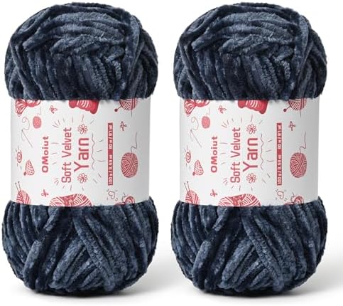 2x100g Fluffy Velvet Chenille Yarn for Crocheting and Knitting, 80m (87.5yd) Baby Yarn for Crocheting Soft, Crochet Chunky Yarns Amigurumi Yarns (2 Navy Blue) by OMoiut