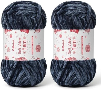 2x100g Fluffy Velvet Chenille Yarn for Crocheting and Knitting, 80m (87.5yd) Baby Yarn for Crocheting Soft, Crochet Chunky Yarns Amigurumi Yarns (2 Navy Blue) by OMoiut