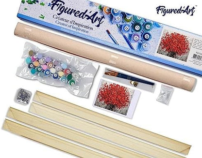 Figured'Art Paint by Numbers Kit for Adults Abstract Red Flowers 16"x20" - Craft Art Painting Rolled Canvas with DIY Wooden Frame - Image 5