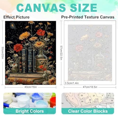 Paint by Numbers Kit for Adults, Vintage Books and Wildflower, 16 x 20 Inch - Image 3