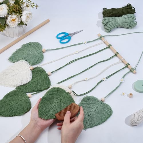 FREEBLOSS DIY Macrame Leaf Wall Hanging Beginners Macrame Kit Leaf Woven Tapestry Feather Wall Hanging DIY Macrame Kit for Adults Birthday Gift (Little Daisy) - Image 4