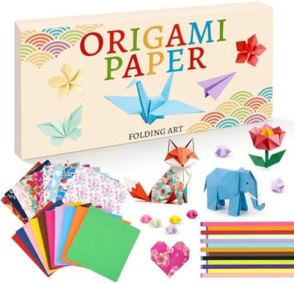 AluAbi Origami Paper Kit 500 Sheets & 1350 Star Strips for Kids 5-12 by AluAbi