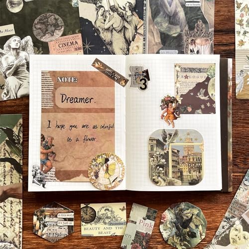 BoomTeck Vintage Aesthetic Scrapbooking Supplies, Bullet Junk Journal Kits with Scrapbook Paper, Washi Stickers, A6 Grid Notebook - DIY Craft Journaling Gift for Teen Girl Adult (Art Guide) - Image 5